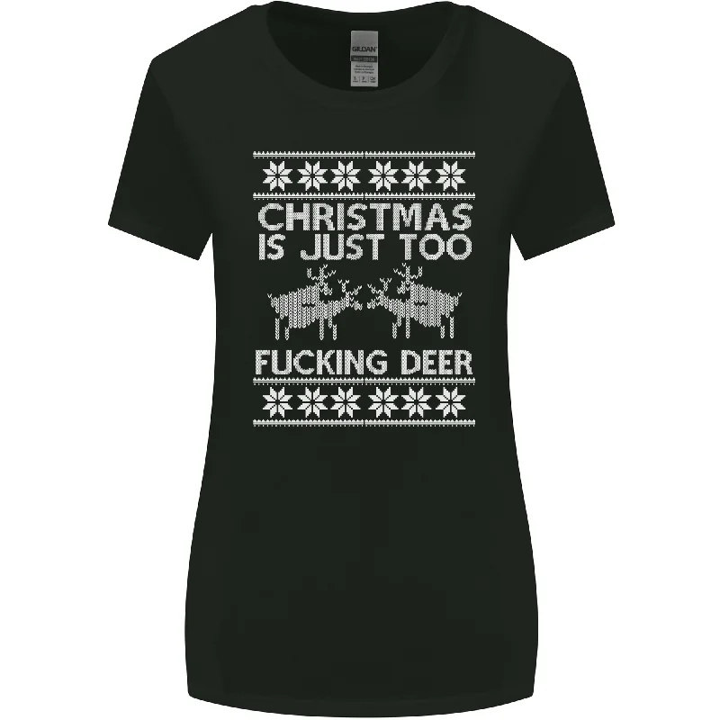 Christmas Is Just Too F#cking Deer Funny Womens Wider Cut T-Shirt Graphic T-Shirt Round Neck Polyester Christmas Is Just Too F#cking Deer Funny Womens Wider Cut T-Shirt Graphic T-Shirt Round Neck Polyester