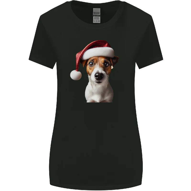 Christmas Jack Russell Dog Wearing an Xmas Hat Womens Wider Cut T-Shirt Layered Multi-layer Single Layer Christmas Jack Russell Dog Wearing an Xmas Hat Womens Wider Cut T-Shirt Layered Multi-layer Single Layer