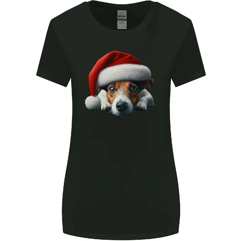Christmas Jack Russell Wearing an Xmas Hat Dog Womens Wider Cut T-Shirt Chenille Brocade Lace Christmas Jack Russell Wearing an Xmas Hat Dog Womens Wider Cut T-Shirt Chenille Brocade Lace