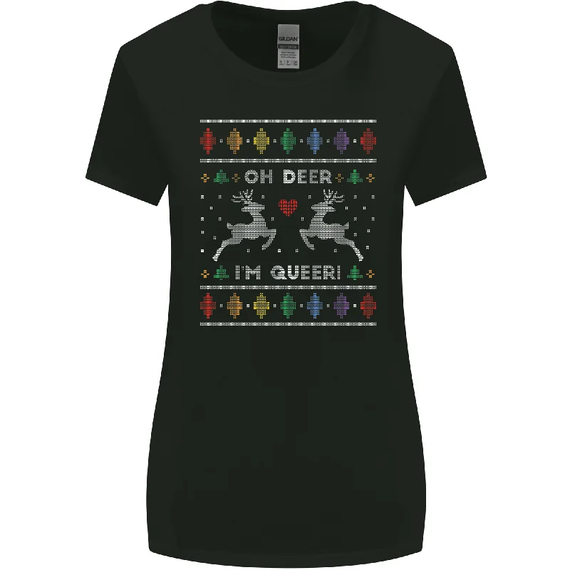 Christmas LGBT Oh Deer Im Queer Gay Pride Womens Wider Cut T-Shirt Nylon Fabric Polyester Fabric Spandex Fabric Christmas LGBT Oh Deer Im Queer Gay Pride Womens Wider Cut T-Shirt Nylon Fabric Polyester Fabric Spandex Fabric