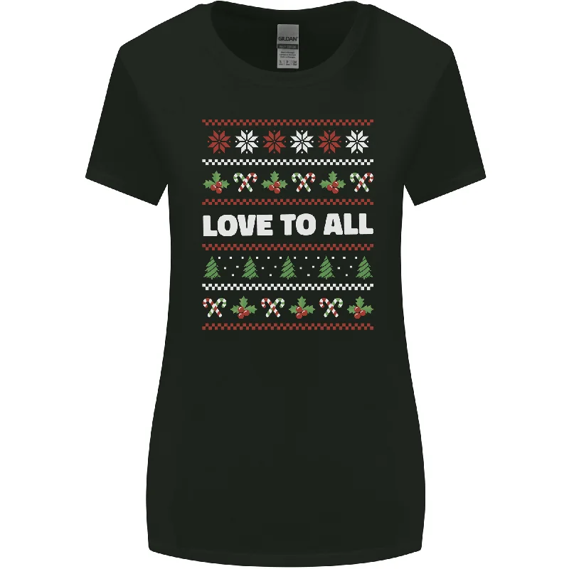 Christmas Love to All Xmas Peace Hippy Womens Wider Cut T-Shirt Notch Collar Peter Pan Collar Cowl Neck Christmas Love to All Xmas Peace Hippy Womens Wider Cut T-Shirt Notch Collar Peter Pan Collar Cowl Neck
