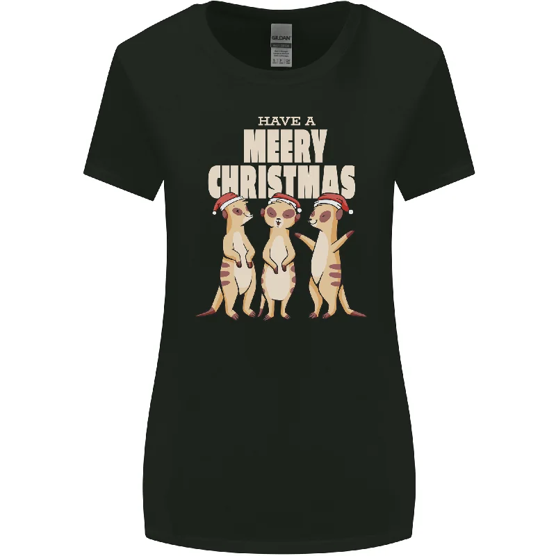 Christmas Meercats Wearing Xmas Hats Womens Wider Cut T-Shirt Beaded Sequined Faux Fur Christmas Meercats Wearing Xmas Hats Womens Wider Cut T-Shirt Beaded Sequined Faux Fur