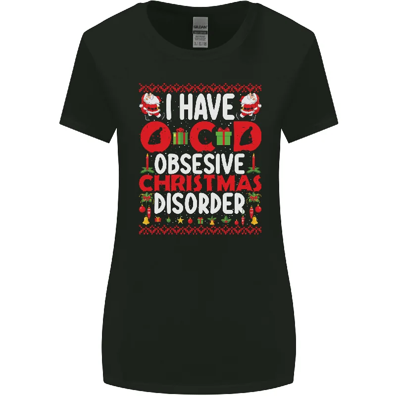 Christmas OCD Funny Xmas Womens Wider Cut T-Shirt Polka Dot Checkered Tartan