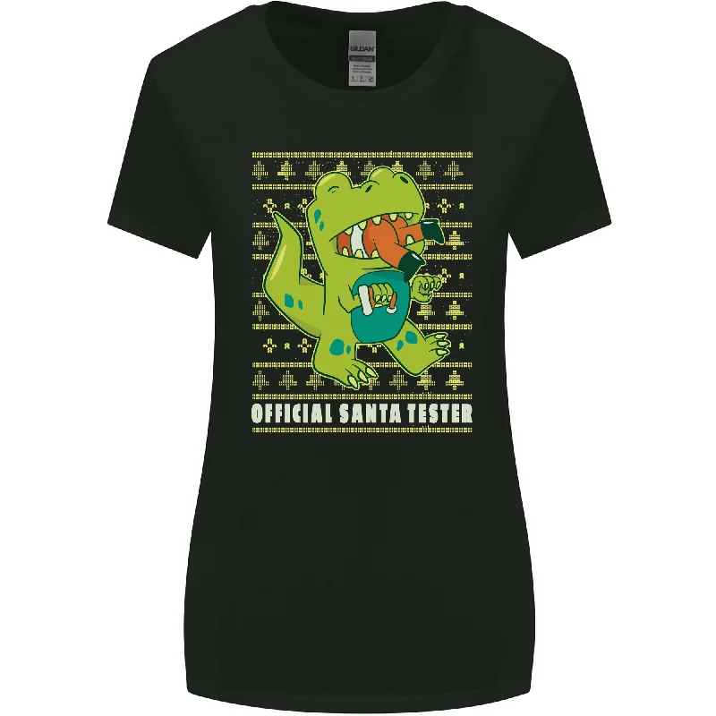 Christmas Official Santa T-Rex Dinosaur Womens Wider Cut T-Shirt Chenille Fabric Brocade Fabric Lace Fabric