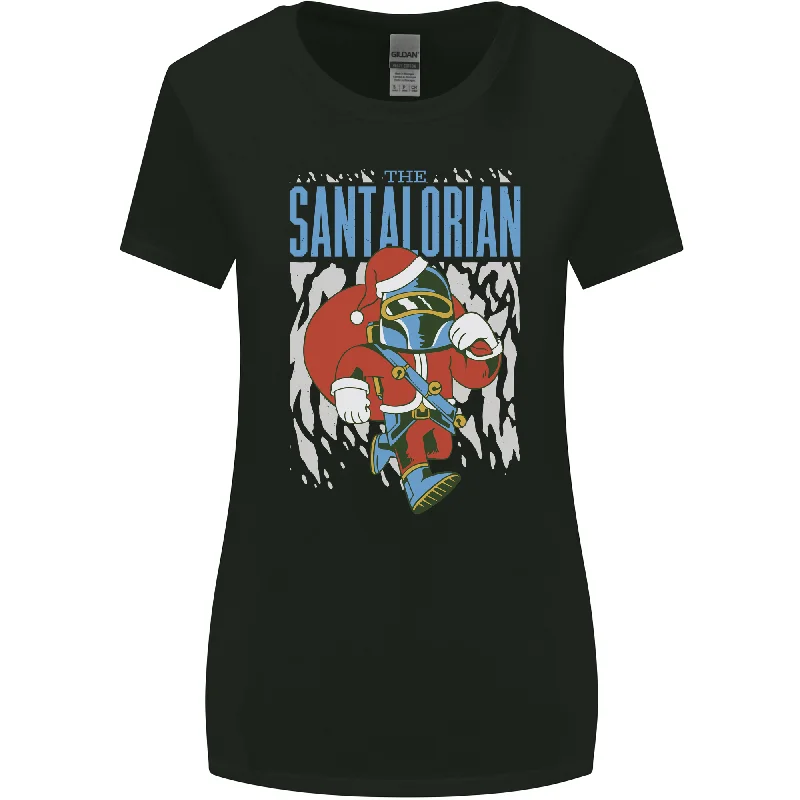 Christmas Parody Santalorian Funny Xmas Womens Wider Cut T-Shirt Hooded Caped Shawl Collar