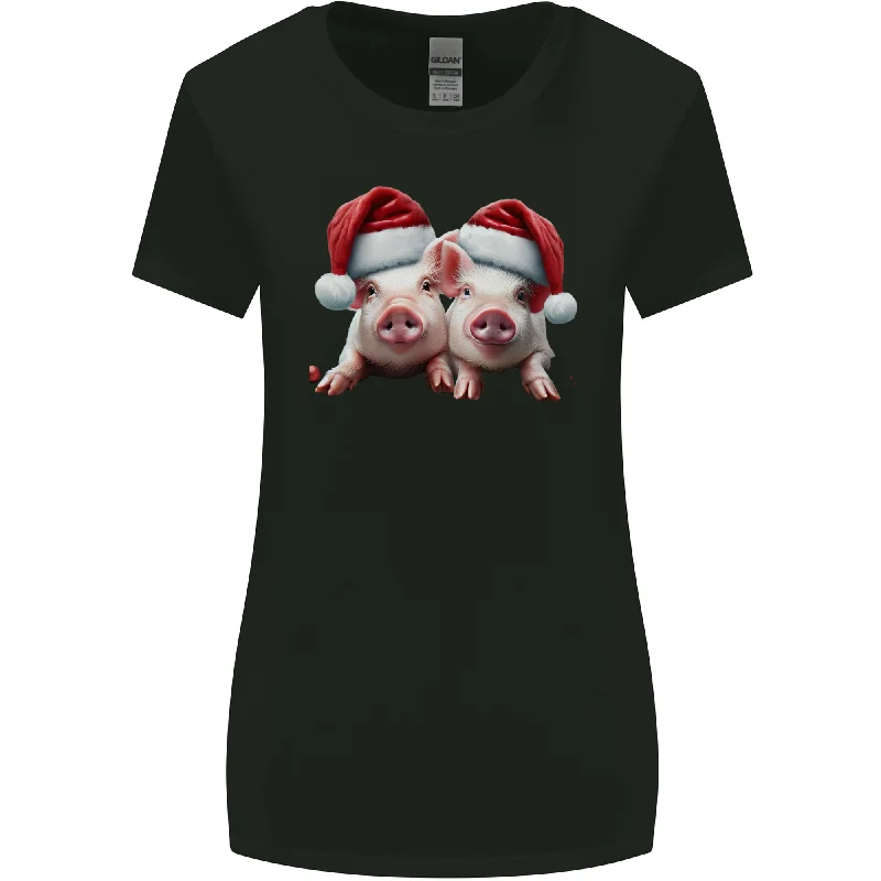 Christmas Piglets Wearing Xmas Hats Pig Womens Wider Cut T-Shirt Nylon Fabric Polyester Fabric Spandex Fabric