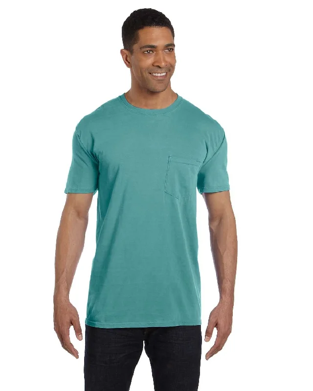 Comfort Colors Garment-Dyed Pocket T-Shirt | Seafoam Solid Color Striped Floral