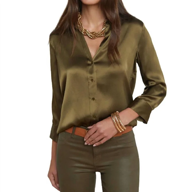 Dani 3/4 Sleeve Blouse In Pine Loose Oversized Blouse