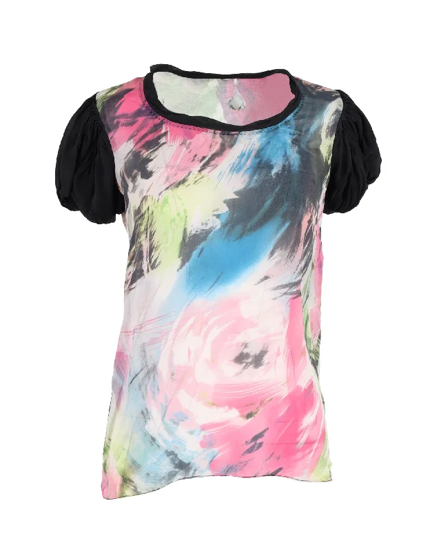 Diane Von Furstenberg Celemence Blouse in Multicolor Silk Short Sleeve Blouse