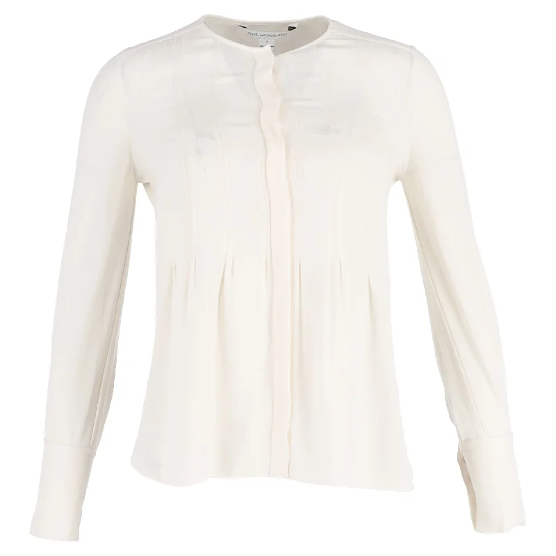 Diane von Furstenberg Long Sleeve Blouse in White Silk Sleeveless Summer Blouse