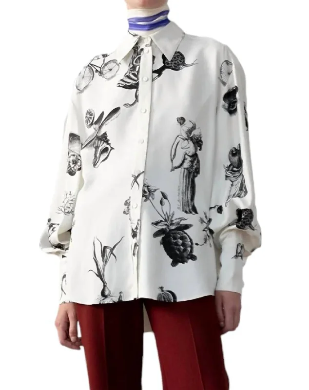 Encyclopedia Print Blouse In White/ Black Lightweight Floral Blouse