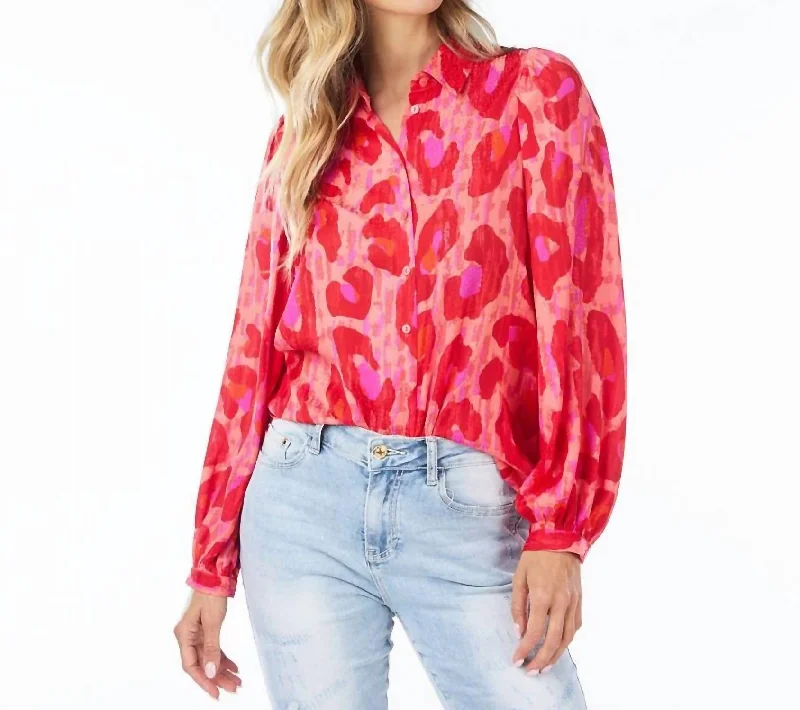 Fancy Animal Blouse In Red Loose Fit Blouse