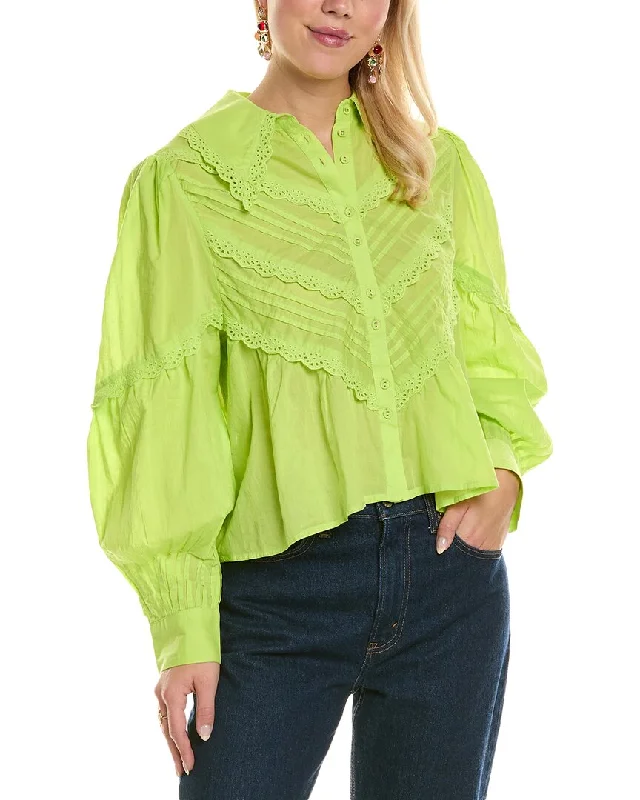 FARM Rio Scallop Eyelet Blouse Sheer Mesh Blouse