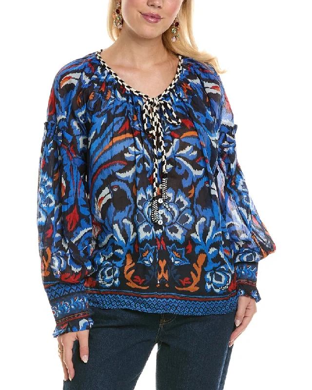 FARM Rio Tie Neck Blouse Semi-Sheer Blouse