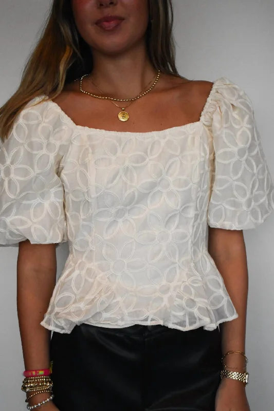 Floral Embroidered Tie Back Blouse In Cream Chic Wrap Blouse