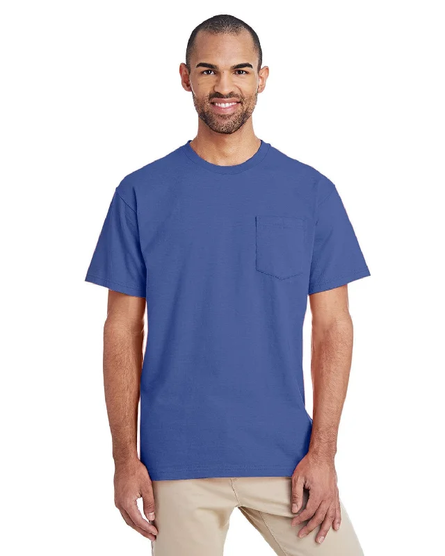 Gildan Hammer T-Shirt with Pocket | Flo Blue Chenille Brocade Lace