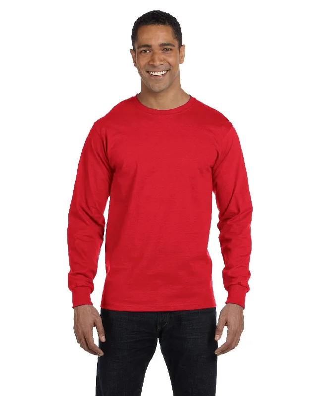 Hanes ComfortSoft Cotton Long Sleeve T-Shirt | Athletic Red Fleece Fabric Down Fabric Feather Fabric