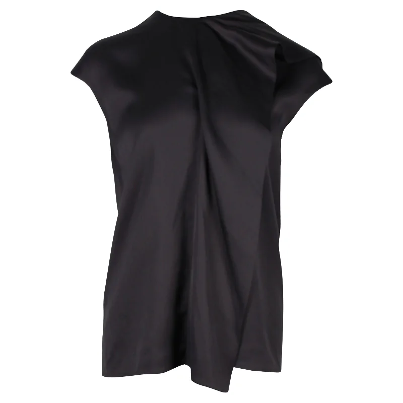 Hermès Sleeveless Blouse in Black Silk Satin Long Blouse