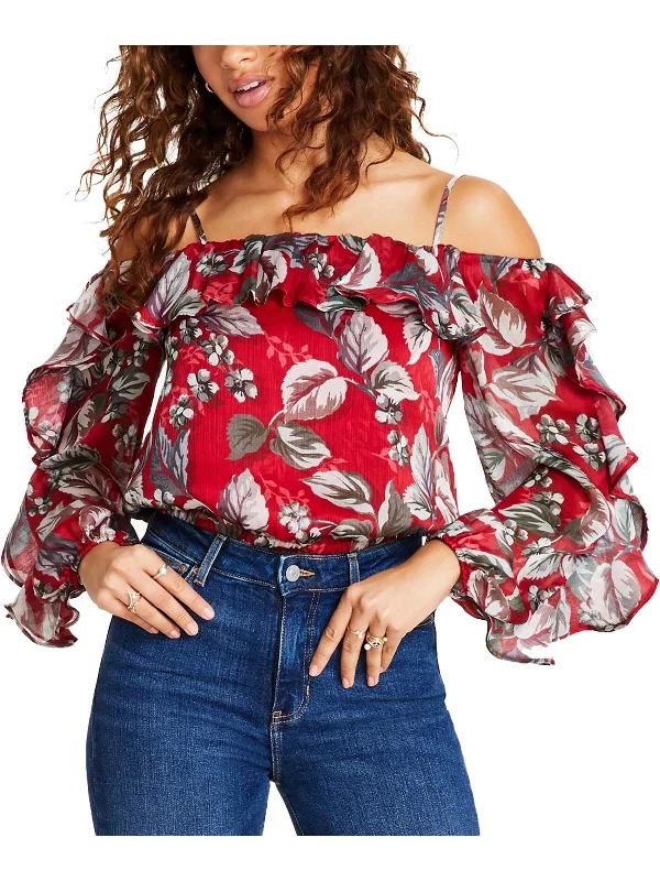 Iggy Womens Floral Off-The-Shoulder Blouse Smart Casual Blouse