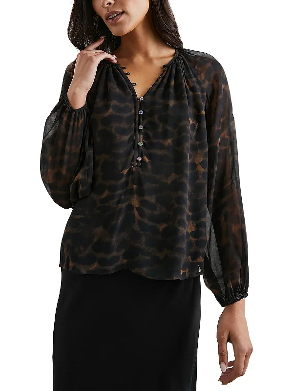 Indi Womens Chiffon Animal Print Blouse Chic Wrap Blouse