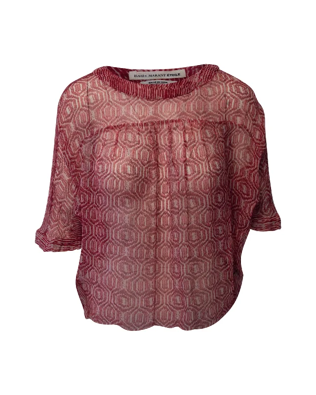 Isabel Marant Etoile Honeycomb Blouse in Red Silk Sleeveless Summer Blouse