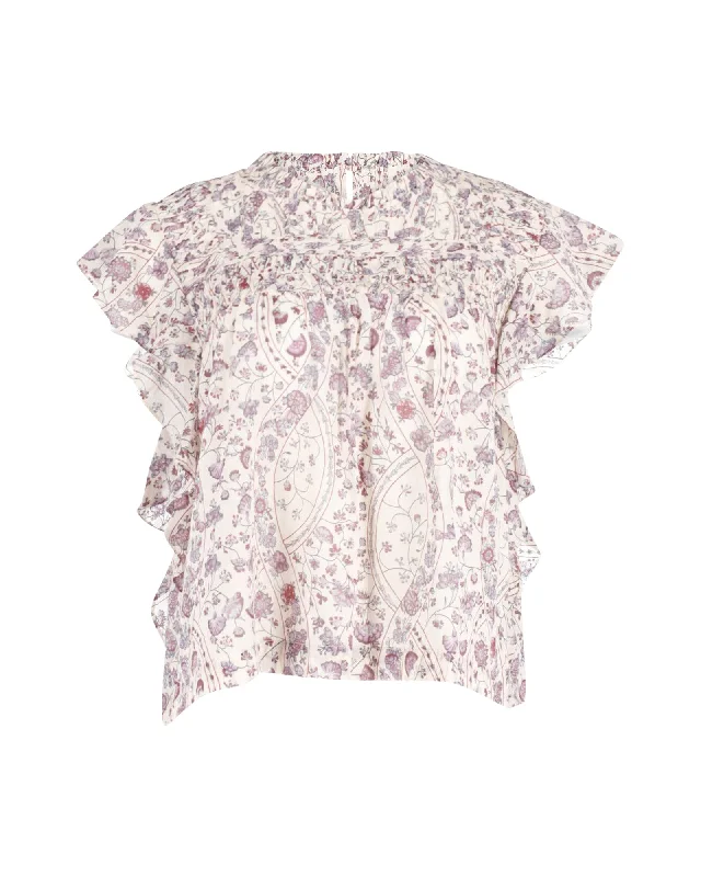 Isabel Marant Etoile Layona Floral Print Blouse in Multicolor Cotton Bell Sleeve Blouse