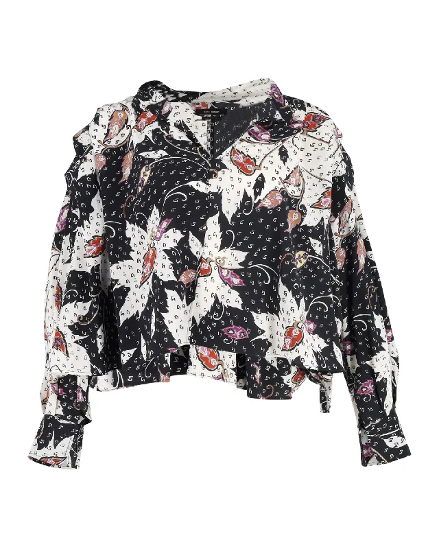 Isabel Marant Ricky Ruffled Printed Crepe De Chine Blouse In Multicolor Silk Backless Summer Blouse