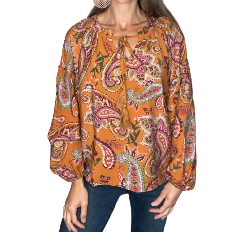 Jennifer Paisley Blouse In Toffee Relaxed Fit Blouse