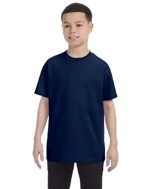 Jerzees Youth Heavyweight 50/50 T-Shirt | J Navy Striped Floral Plaid