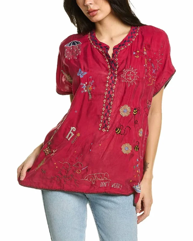 Josephina Blouse In Cherries Jubilee Asymmetric Hem Blouse