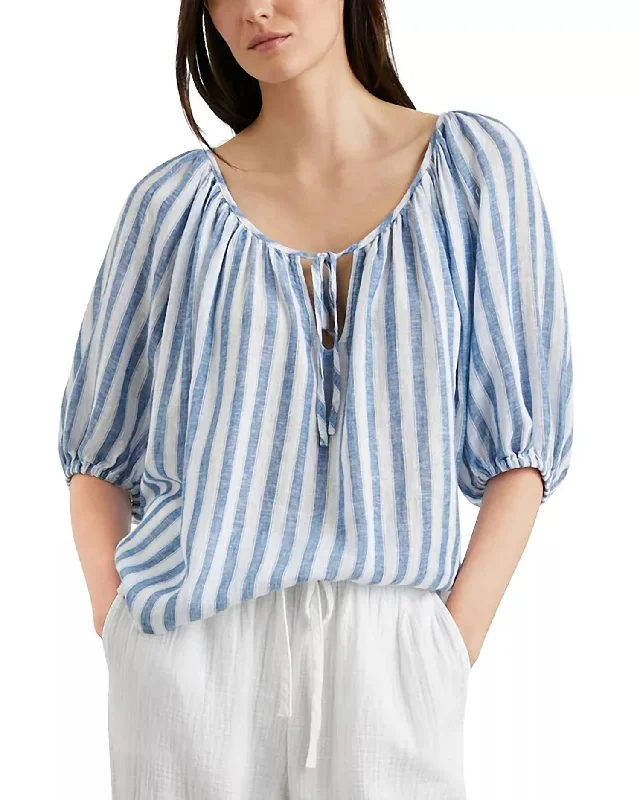 Kirstie Top Blouse In Casablanca Stripe Semi-Sheer Blouse