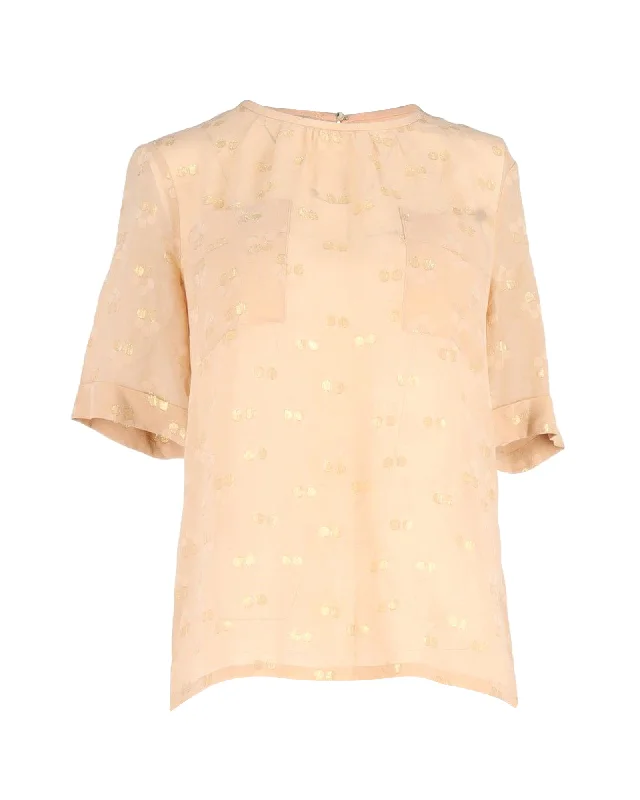 Marc by Marc Jacobs Metallic Floral Blouse in Peach Silk Polished Work Blouse