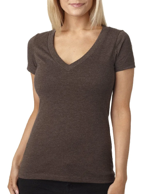 Next Level Ladies CVC Deep V-Neck Tee | Espresso Collared Crew Neck Turtle Neck