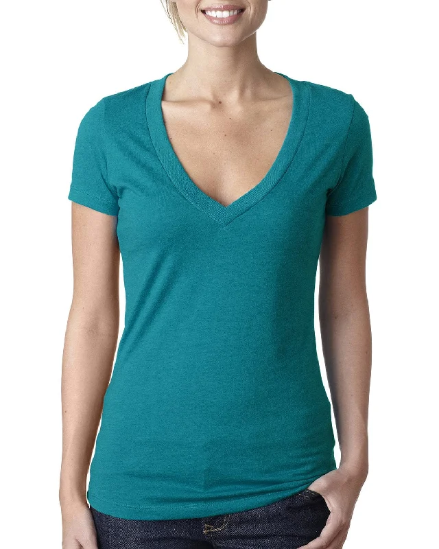 Next Level Ladies CVC Deep V-Neck Tee | Teal Fashionable Trendy Casual