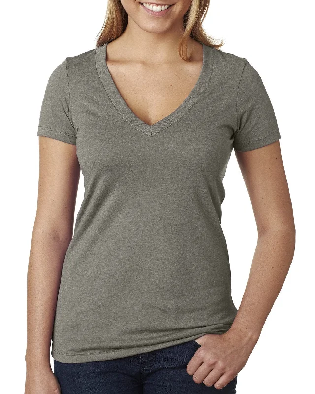 Next Level Ladies CVC Deep V-Neck Tee | Warm Gray Fitted T-Shirt Seamless Stretchy