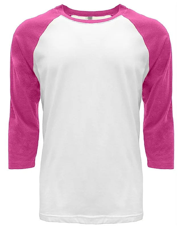 Next Level Unisex CVC 3/4 Sleeve Raglan Baseball T-Shirt | Hot Pink/ White Front Pockets Side Pockets Patch Pockets Next Level Unisex CVC 3/4 Sleeve Raglan Baseball T-Shirt | Hot Pink/ White Front Pockets Side Pockets Patch Pockets