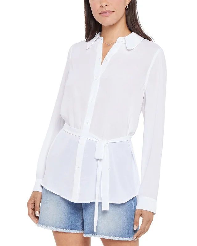 NYDJ Belted Tunic Blouse Sheer Mesh Blouse