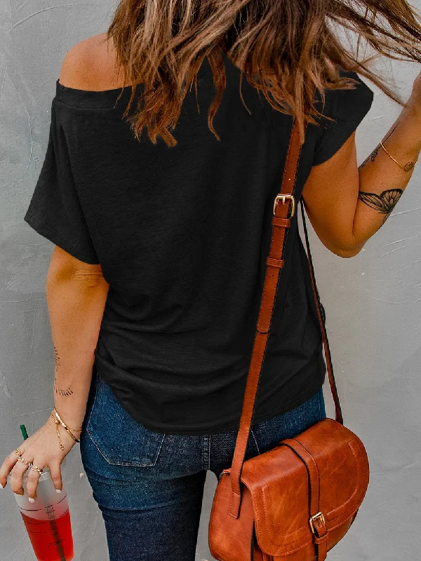 One Shoulder Short Sleeve T-Shirt Fitted T-Shirt Seamless Stretchy