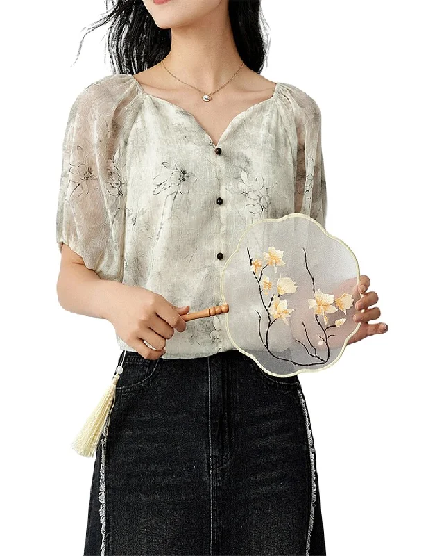 OUNIXUE Blouse Lightweight Floral Blouse