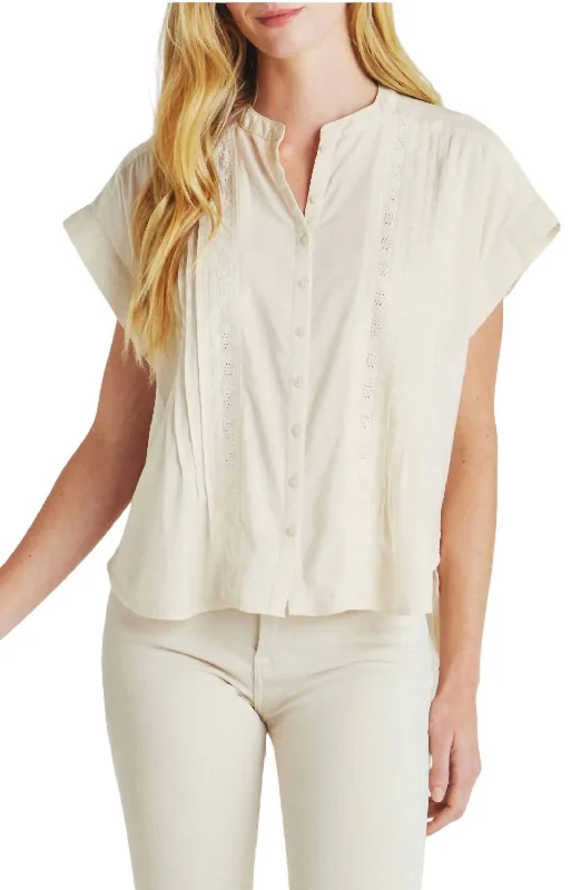 Paloma Pintuck Lace Top Blouse In Moonstone Stretchy Fitted Blouse