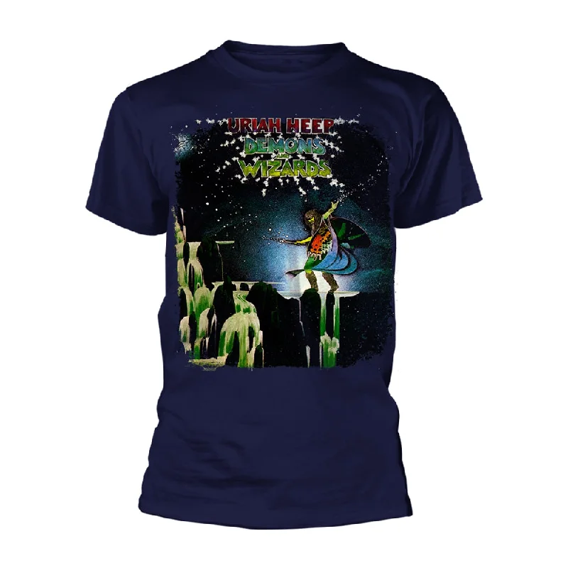 Uriah Heep Unisex T-shirt: Demons And Wizards (Navy) Seamless Knitted Crochet