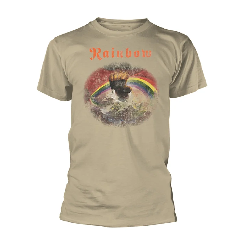 Rainbow | Official Band T-Shirt | Rising Distressed (Natural) Mesh Blend Leather Blend Suede Blend Rainbow | Official Band T-Shirt | Rising Distressed (Natural) Mesh Blend Leather Blend Suede Blend