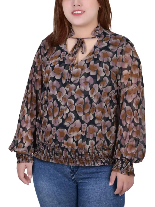 Plus Womens Ruffled Sheer Blouse Soft Modal Blouse