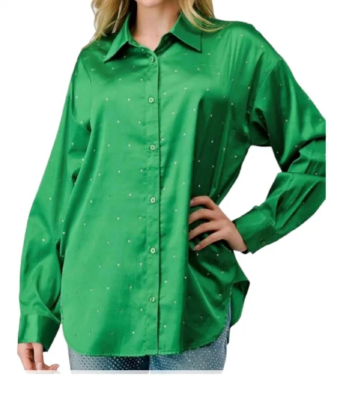 Queen Of Caddo Mills Studded Blouse In Kelly Green Feminine Tie Blouse