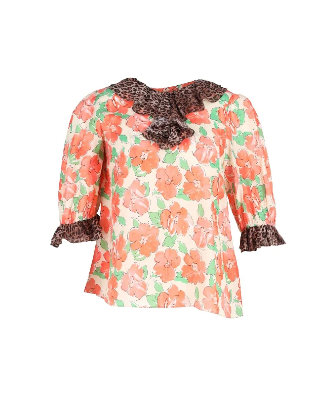 Rixo Summer Blouse in Floral Print Cotton Feminine Pastel Blouse