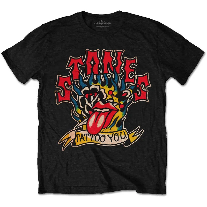 The Rolling Stones | Official Band T-Shirt | Tattoo You Blue Flames Fitted T-Shirt Seamless Stretchy