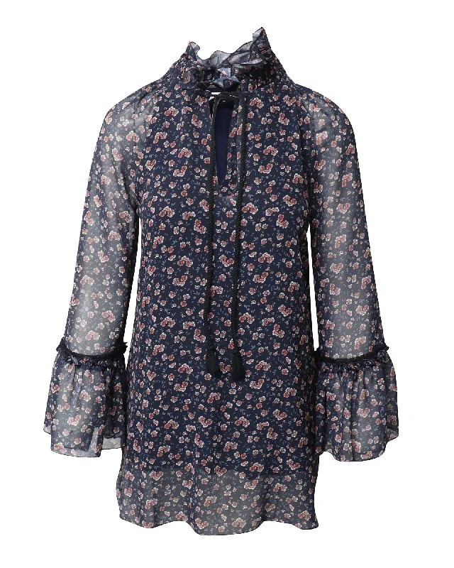 See by Chloé Ruffle Floral Georgette Blouse in Black Polyester Modern Work Blouse