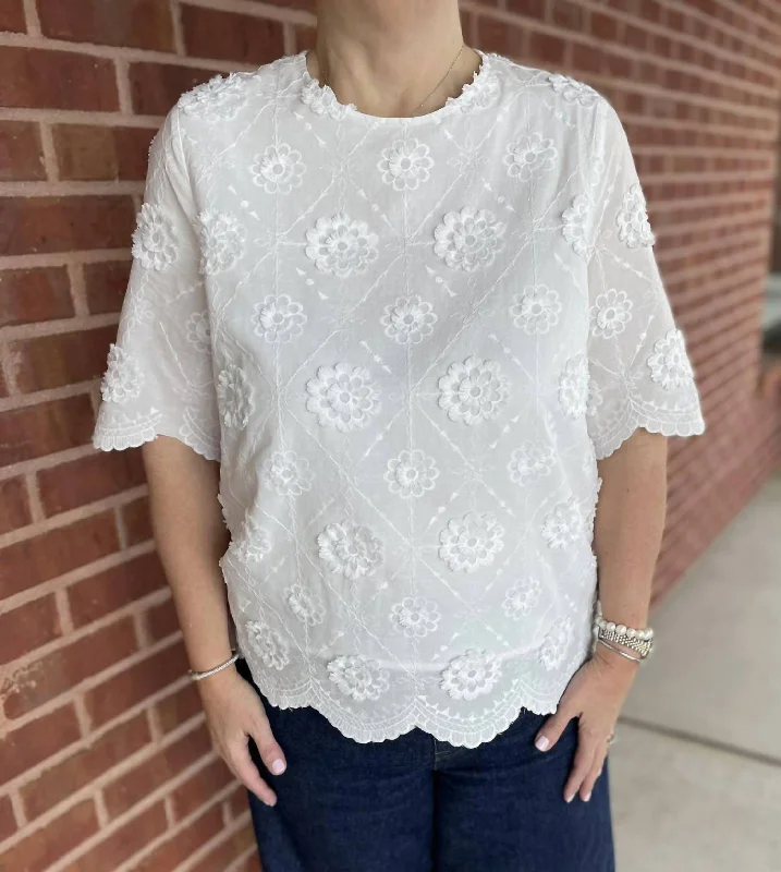 Short Sleeve Blouse In White Frilled Cuff Blouse