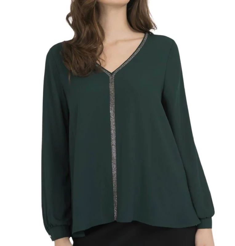 Sparkle Trim Blouse In Pure Emerald Classic White Blouse