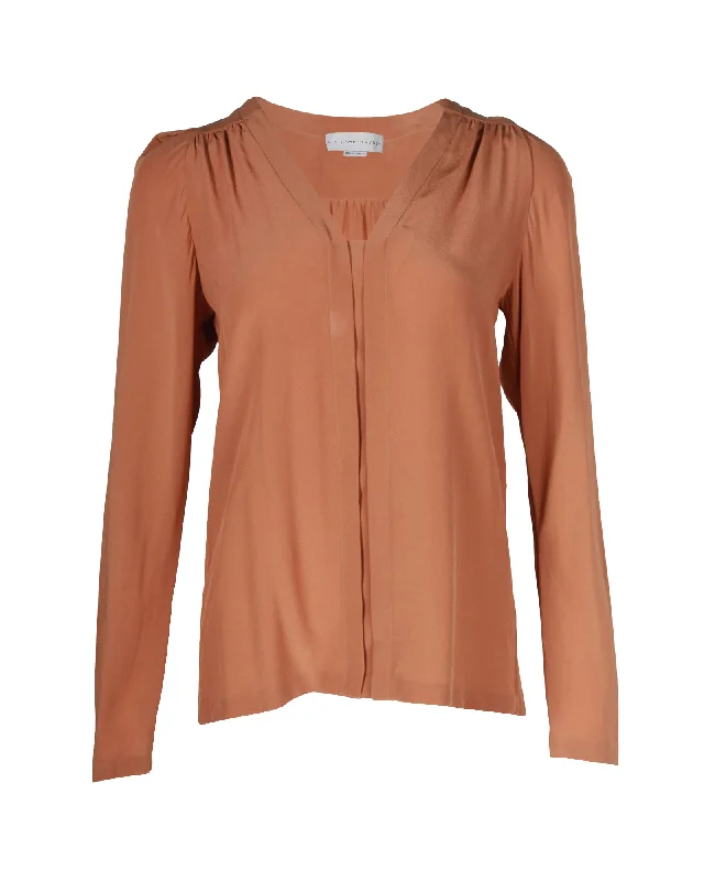 Stella McCartney V-neck Blouse in Brown Silk Elegant Embroidery Blouse